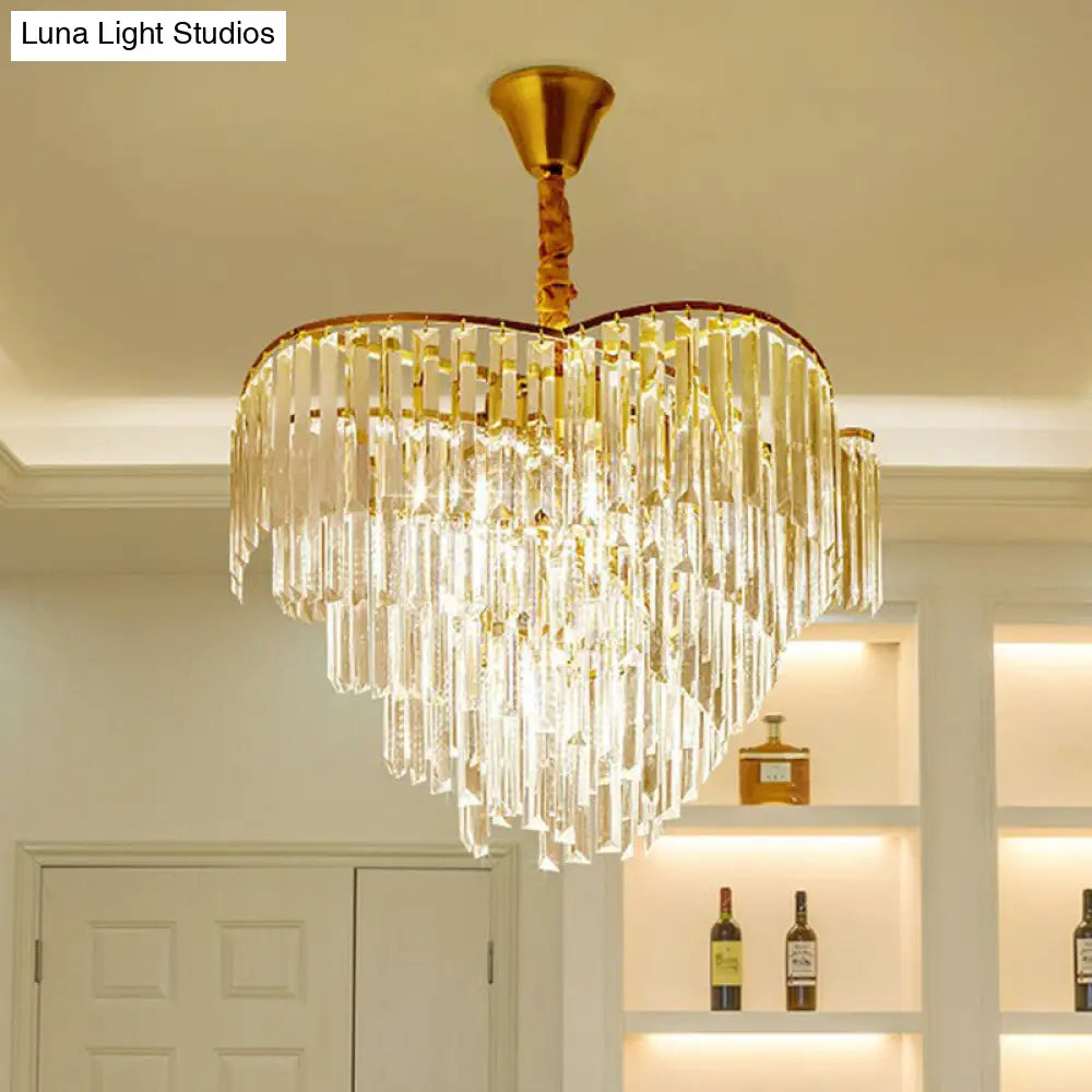 Minimalist Gold Conical Suspension Crystal Chandelier for Living Room