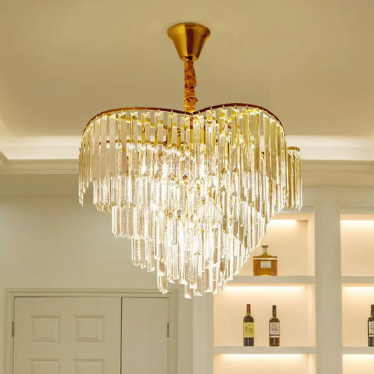 Minimalist Gold Conical Suspension Crystal Chandelier for Living Room