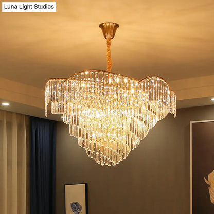 Minimalist Gold Conical Suspension Crystal Chandelier for Living Room