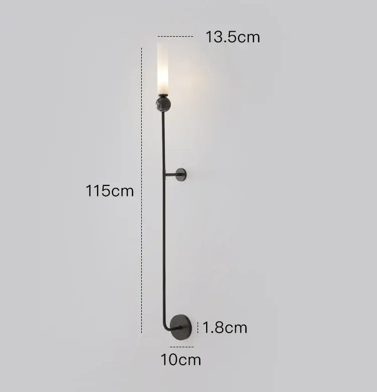 Minimalist black metal wall lamp with slender design and frosted glass shade for decorbites copper wine corridor decor