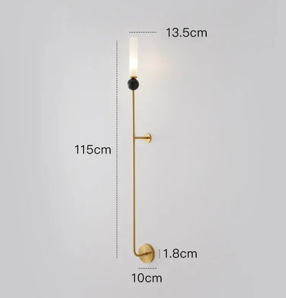 Minimalist gold copper wine corridor wall lamp with slender vertical stem black accent and frosted glass shade for decorbites copper wine