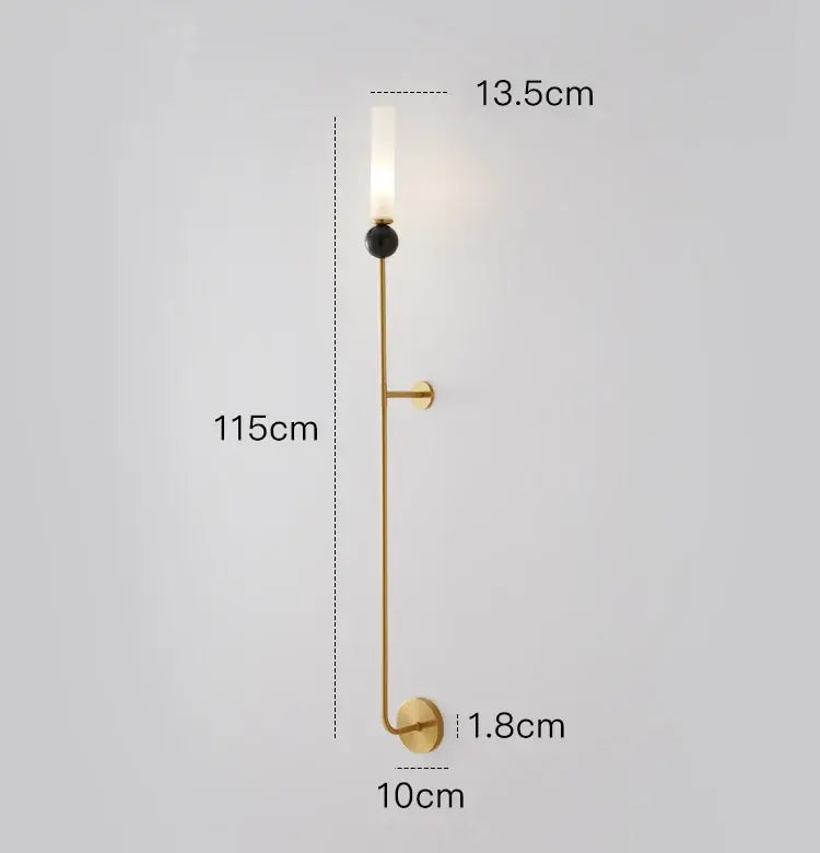 Minimalist gold copper wine corridor wall lamp with slender vertical stem black accent and frosted glass shade for decorbites copper wine