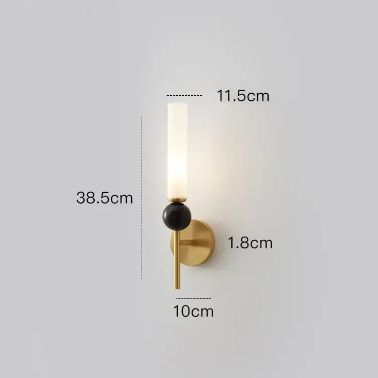 Minimalist gold copper wine corridor wall lamp with frosted glass cylinder and black spherical decorbites copper wine accent