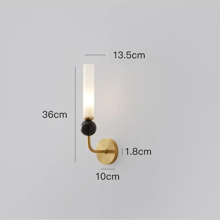 Minimalist gold copper wine corridor wall lamp with black spherical accent and off-white cylindrical lampshade decorbites copper wine