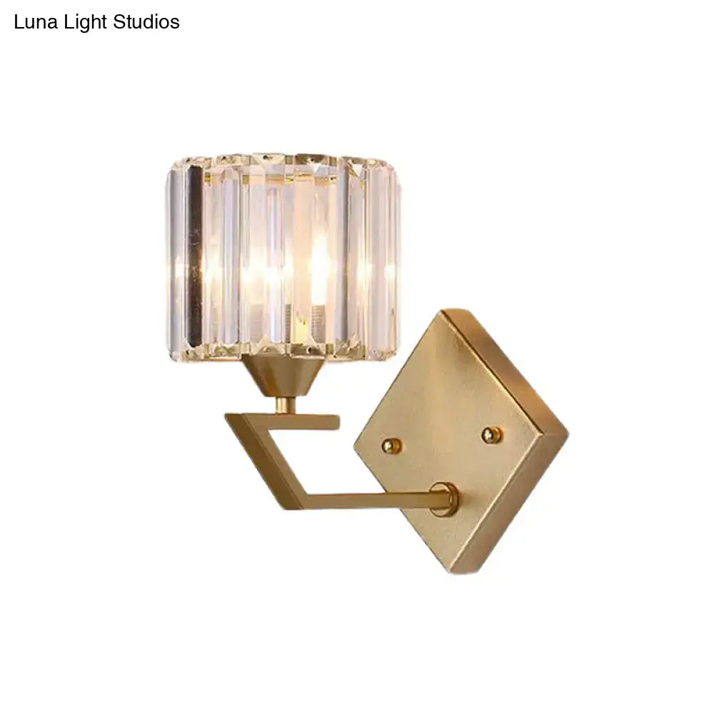 Minimalist gold crystal block wall sconce with faceted crystal shade for bedroom 110v-120v lighting
