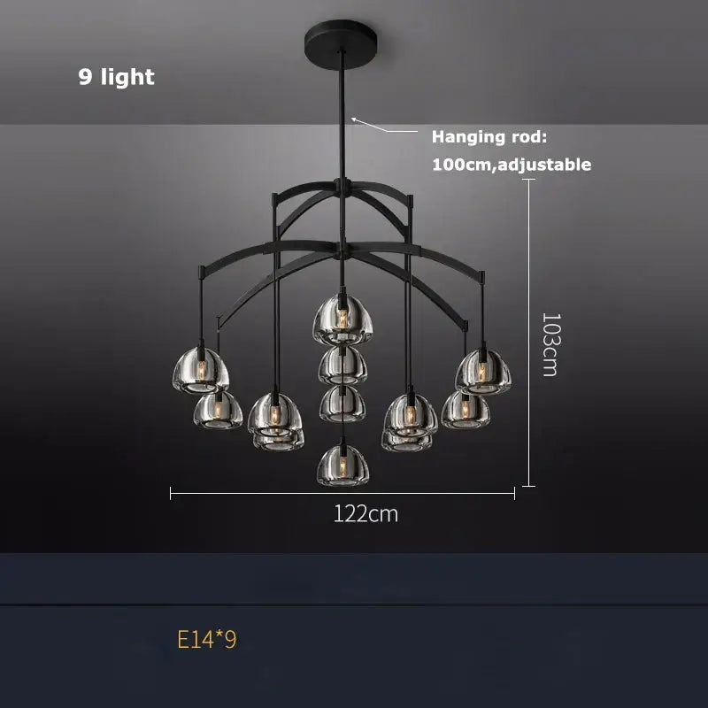 Minimalist black metal chandelier with nine clear glass globes for dining room crystal chandelier lighting decorbites k9 crystal