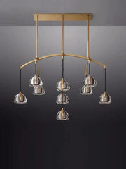 Minimalist gold crystal chandelier lighting with clear glass pendant shades and curved design for dining room decorbites k9 crystal