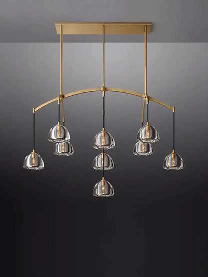 Minimalist gold crystal chandelier lighting with clear glass pendant shades and curved design for dining room decorbites k9 crystal