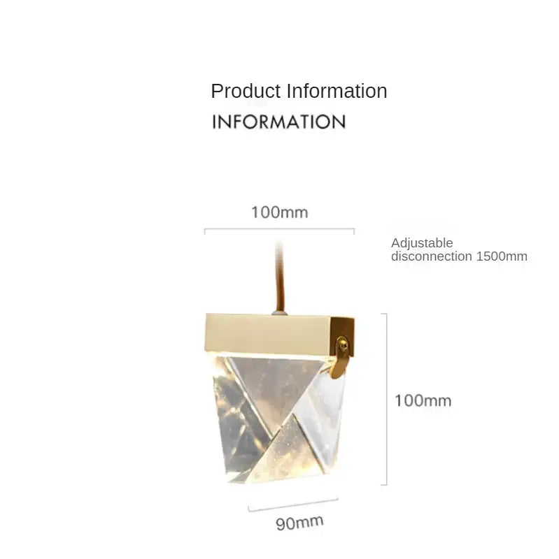 Minimalist gold decorbites crystal chandelier with geometric metal frame and clear faceted panels for dining room light