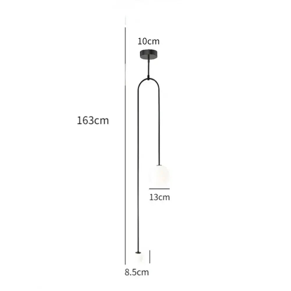 Black minimalist pendant light with sleek curved metal frame and double head glass ball for bedroom use