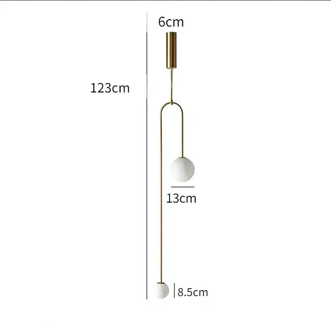 Minimalist gold double head glass ball pendant light with slender metal frame and two white glass shades for bedroom
