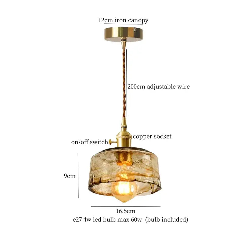 Minimalist gold faceted bubble glass led hanging light with warm-toned textured glass and brass-finished iron canopy