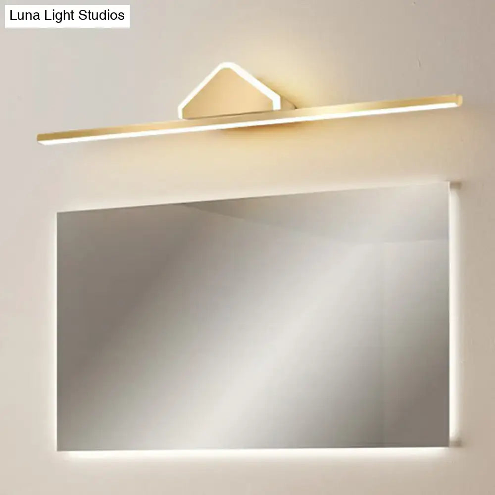 Minimalist gold finish led vanity light with acrylic linear led and sleek triangular mounting bracket for bathroom walls
