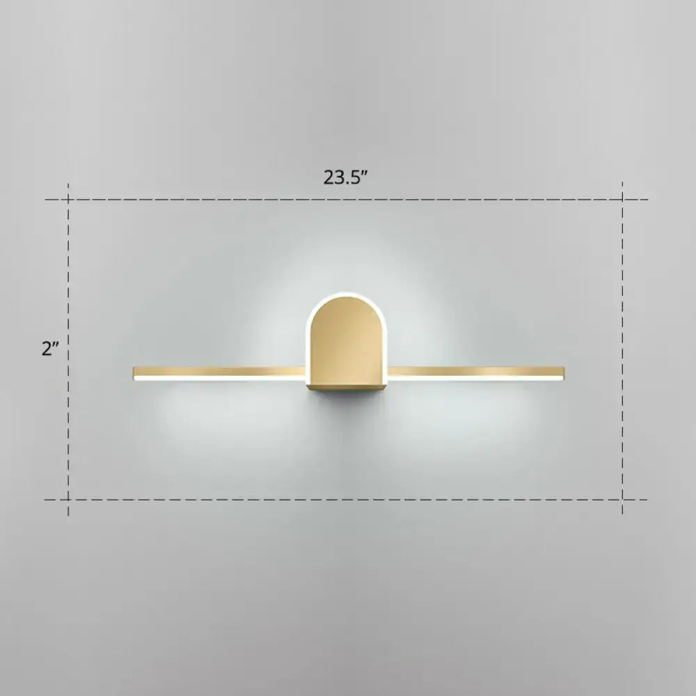 Minimalist gold finish led vanity light with acrylic linear led strips and arched design for bathroom walls
