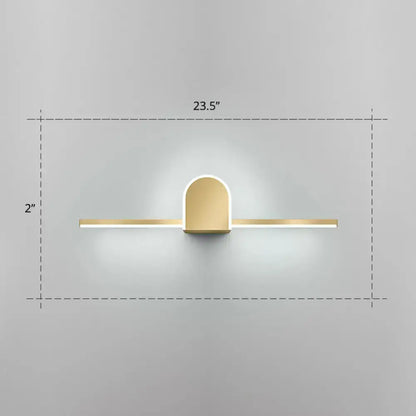Minimalist gold finish led vanity light with acrylic linear led strips and arched design for bathroom walls