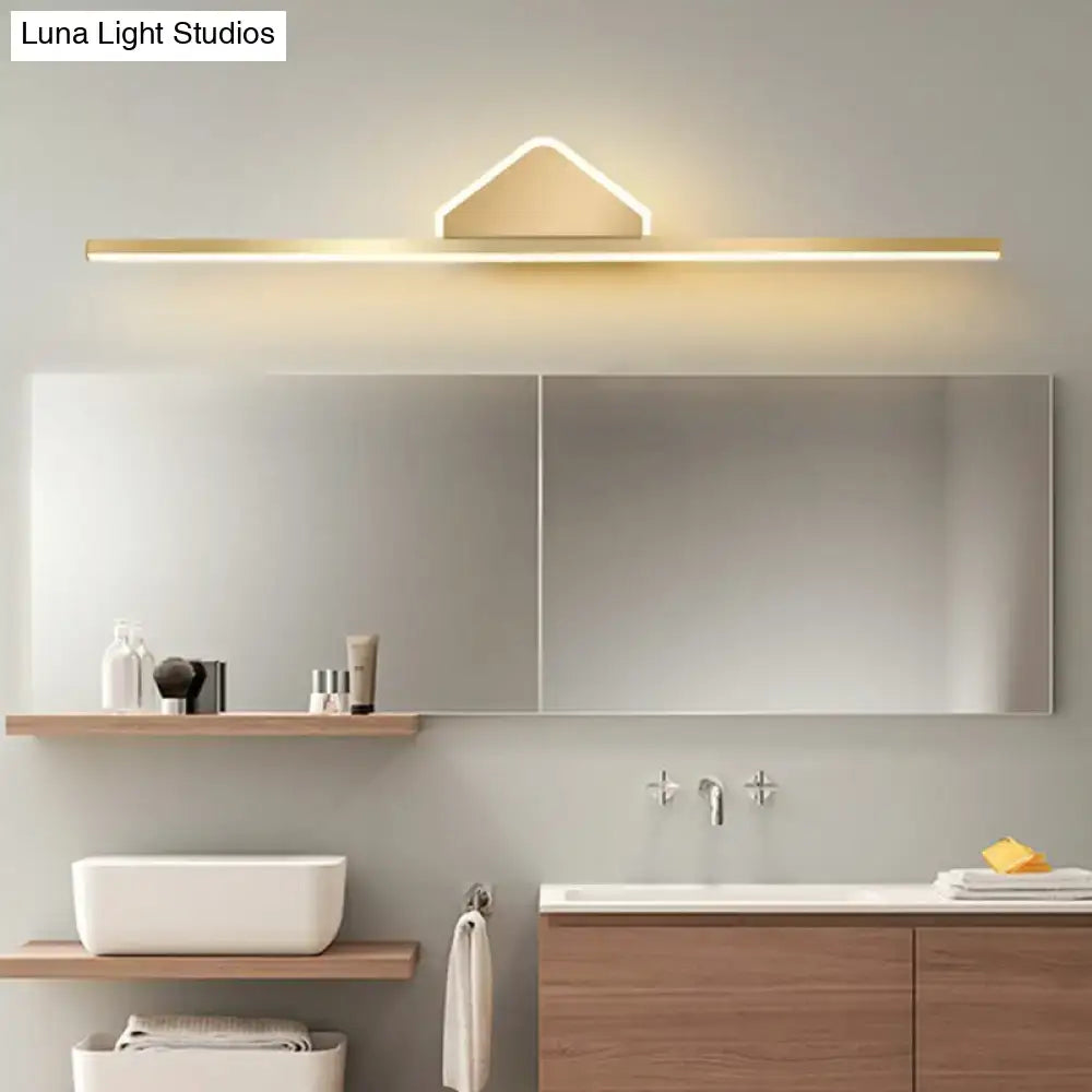 Minimalist gold finish led vanity light with sleek triangular acrylic linear led accent for bathroom walls