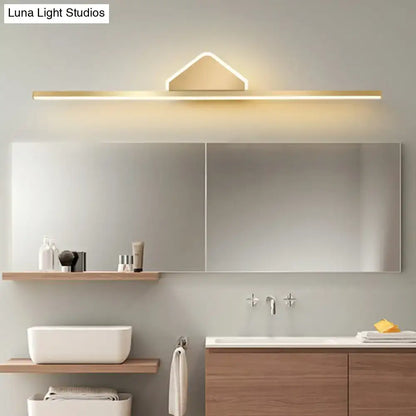 Minimalist gold finish led vanity light with sleek triangular acrylic linear led accent for bathroom walls