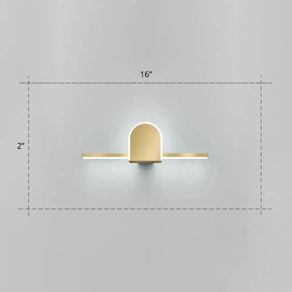 Minimalist gold finish led vanity light with acrylic linear led bars and sleek arched design for bathroom walls
