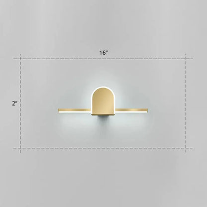 Minimalist gold finish led vanity light with acrylic linear led bars and sleek arched design for bathroom walls