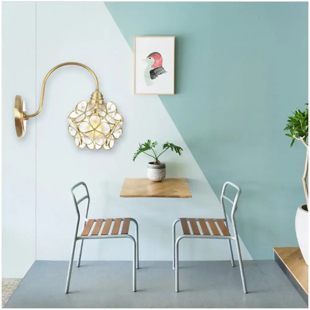 Minimalist gold floral wall sconce with faceted glass shade for living room compatible with e26 e27 bulbs