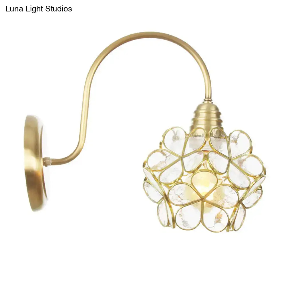 Minimalist gold floral wall sconce with glass shade featuring petal design for living room e26 e27 bulbs