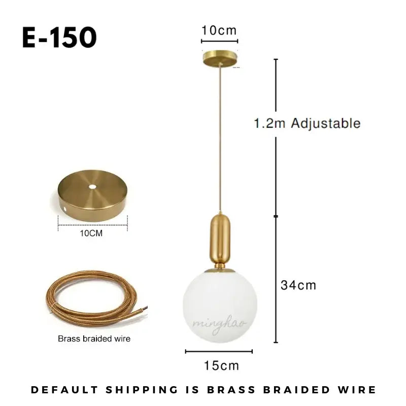 Minimalist gold glass ball led chandelier featuring a gold-finished brass pendant with frosted glass ball shade and adjustable suspension