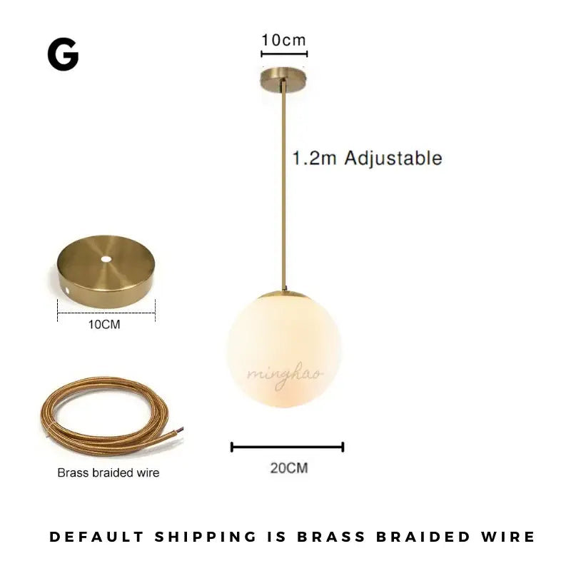 Minimalist gold glass ball led chandelier with brass finish frosted globe and adjustable braided wire for modern decorbites lighting