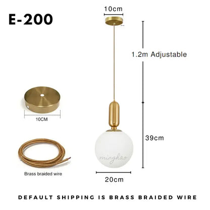 Minimalist gold glass ball led chandelier with frosted glass shade and adjustable braided wire for dining room decorbites glass ball