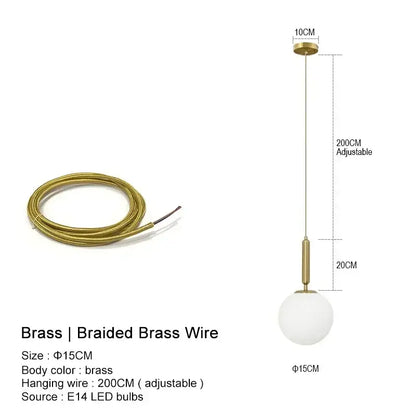 Minimalist gold glass ball led pendant chandelier with brass spherical globe and adjustable braided wire for kitchen island decorbites pendant chandelier