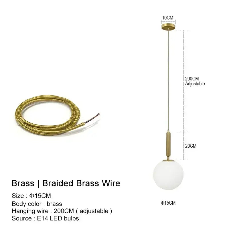 Minimalist gold glass ball led pendant chandelier with brass spherical globe and adjustable braided wire for kitchen island decorbites pendant chandelier
