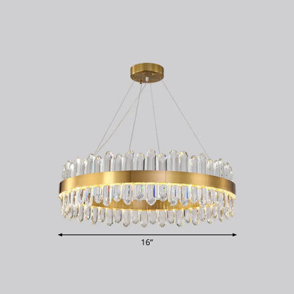 Minimalist Gold Halo Chandelier Pendant with LED Crystal Icicle - Elegant Hanging Light Fixture