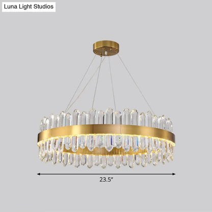 Minimalist Gold Halo Chandelier Pendant with LED Crystal Icicle - Elegant Hanging Light Fixture