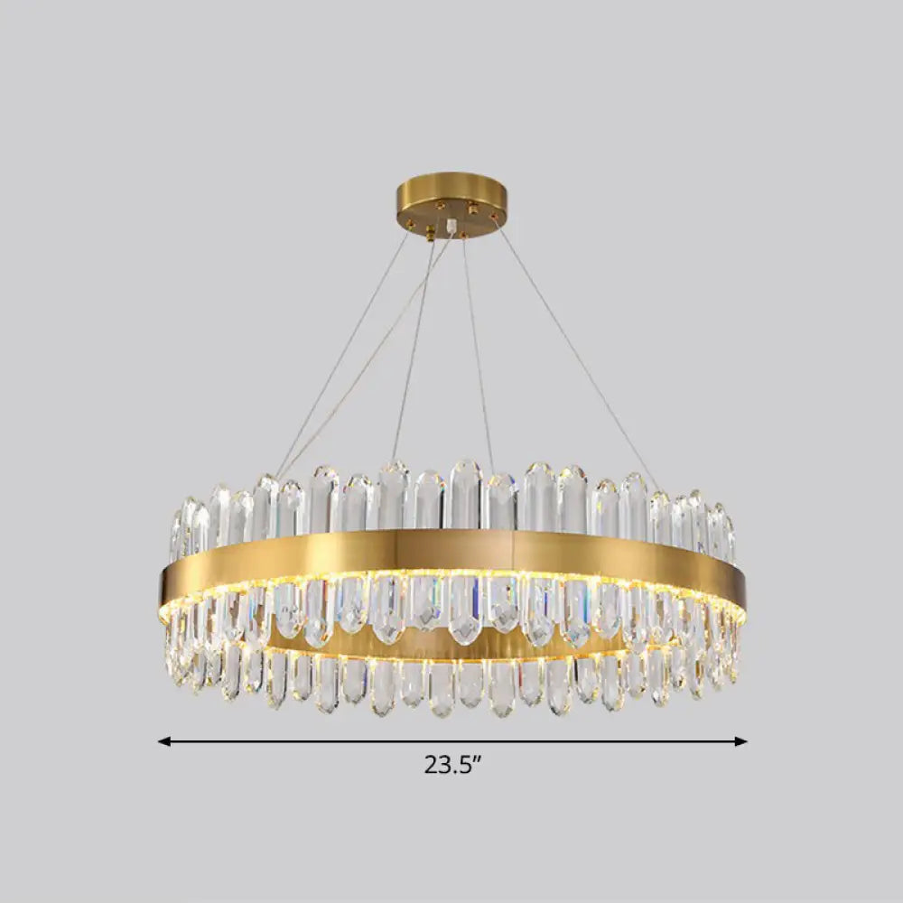 Minimalist Gold Halo Chandelier Pendant with LED Crystal Icicle - Elegant Hanging Light Fixture