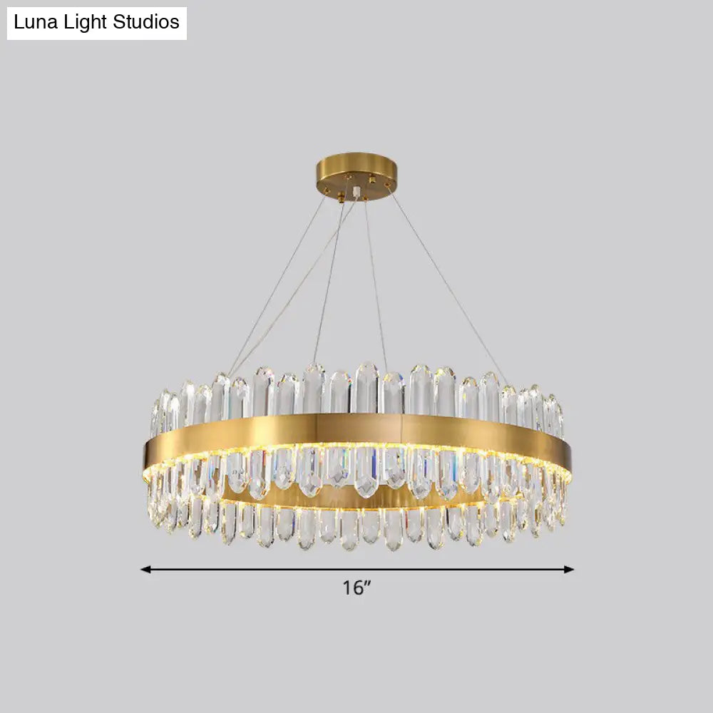 Minimalist Gold Halo Chandelier Pendant with LED Crystal Icicle - Elegant Hanging Light Fixture