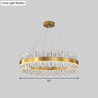 Minimalist Gold Halo Chandelier Pendant with LED Crystal Icicle - Elegant Hanging Light Fixture