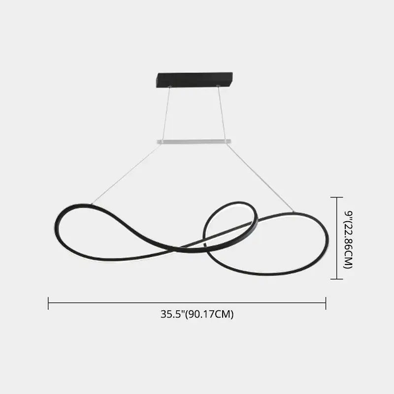 Black modern pendant light with sleek intertwined circular design and minimalist metal hardware for metal dining room