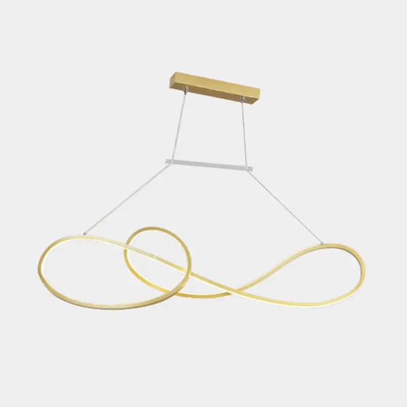 Minimalist gold infinity led strip island light with sleek metal finish for a modern metal dining room setting