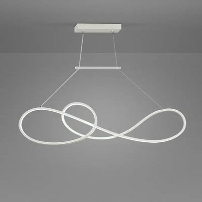 Modern white led chandelier with gold infinity loop design for minimalist metal dining room and led strip island use