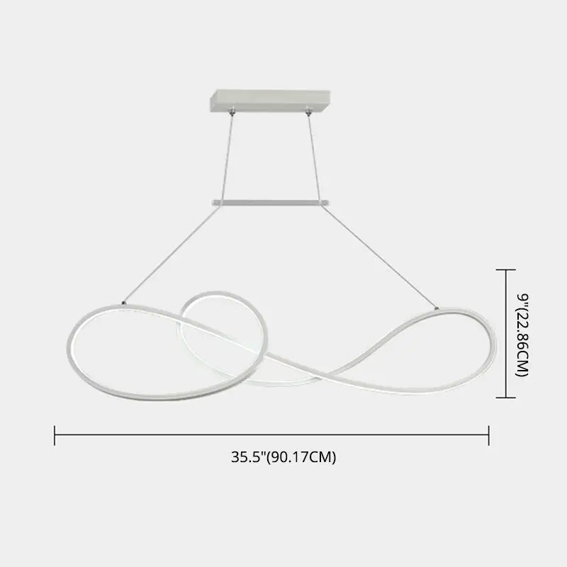 Modern white led chandelier with sleek intertwined circular design for minimalist metal dining room and led strip island lighting