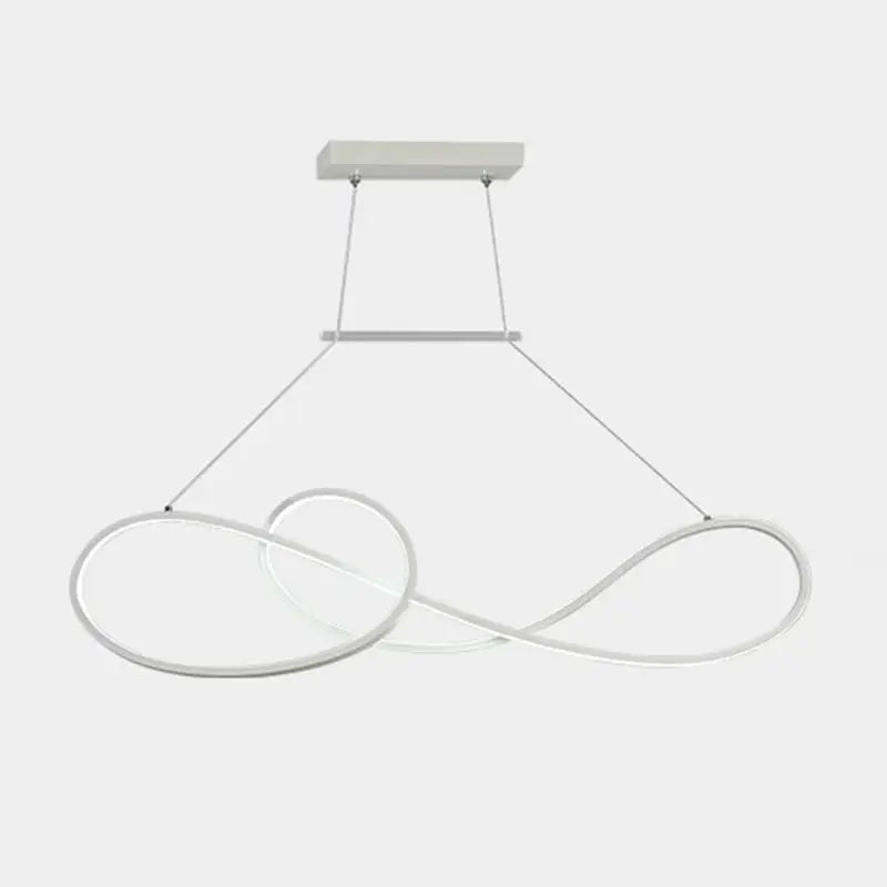 Minimalist gold infinity led strip island light with sleek silver metal frame for modern metal dining room use