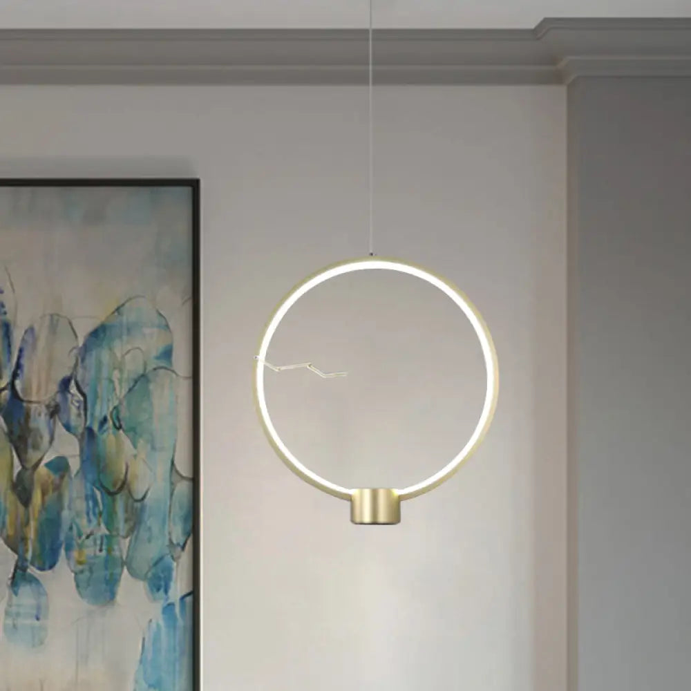 Minimalist Gold LED Ceiling Pendant Light with White/Warm Lighting - Ring Metal Fixture