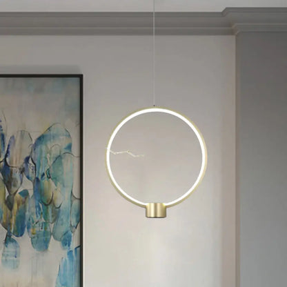 Minimalist Gold LED Ceiling Pendant Light with White/Warm Lighting - Ring Metal Fixture