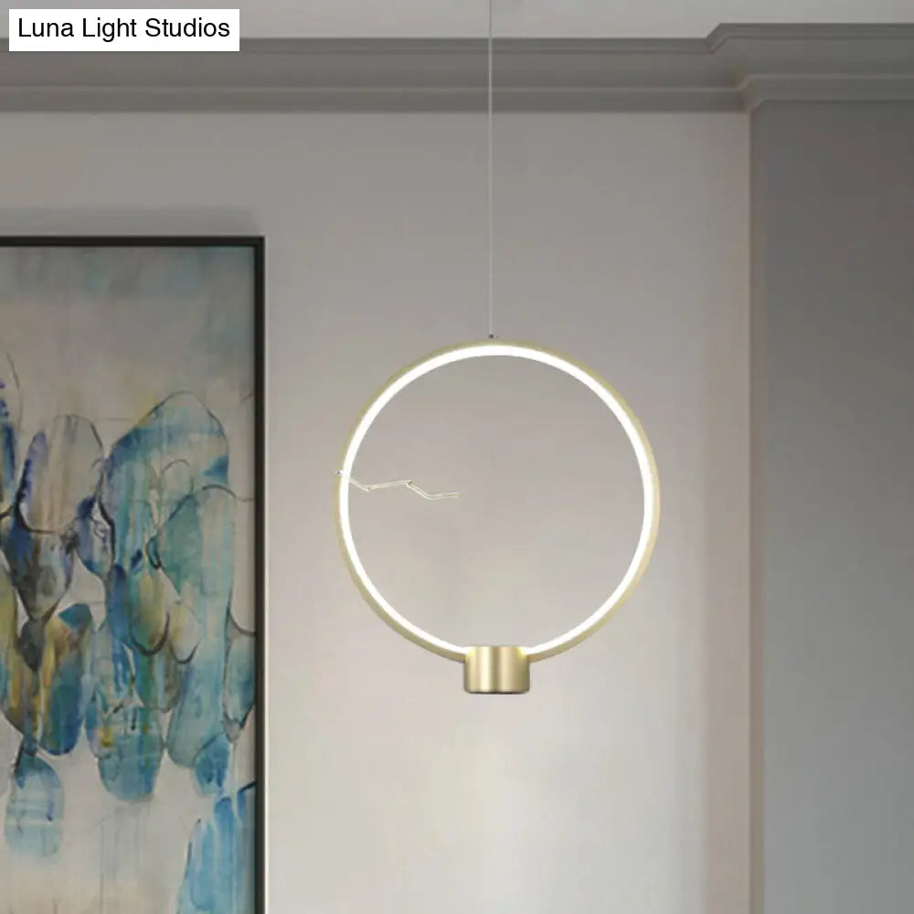 Minimalist Gold LED Ceiling Pendant Light with White/Warm Lighting - Ring Metal Fixture