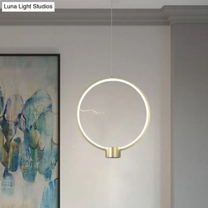 Minimalist Gold LED Ceiling Pendant Light with White/Warm Lighting - Ring Metal Fixture