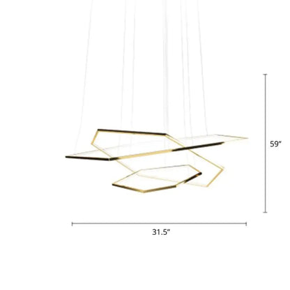 Lámpara de araña LED minimalista dorada para sala de estar - Lámpara colgante hexagonal de acero inoxidable