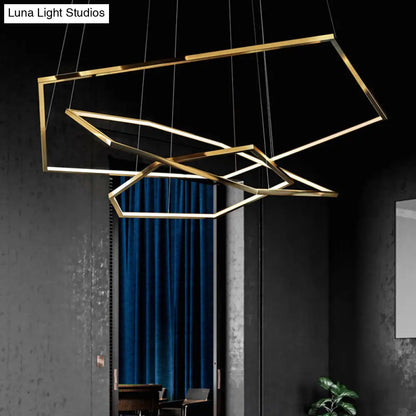 Lámpara de araña LED minimalista dorada para sala de estar - Lámpara colgante hexagonal de acero inoxidable