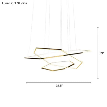 Lámpara de araña LED minimalista dorada para sala de estar - Lámpara colgante hexagonal de acero inoxidable
