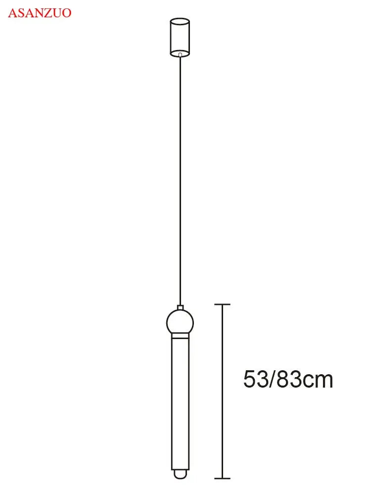 Asanzuo minimalist gold led strip pendant light with cylindrical shade and slender rod 53-83cm for dining room decorbites led strip