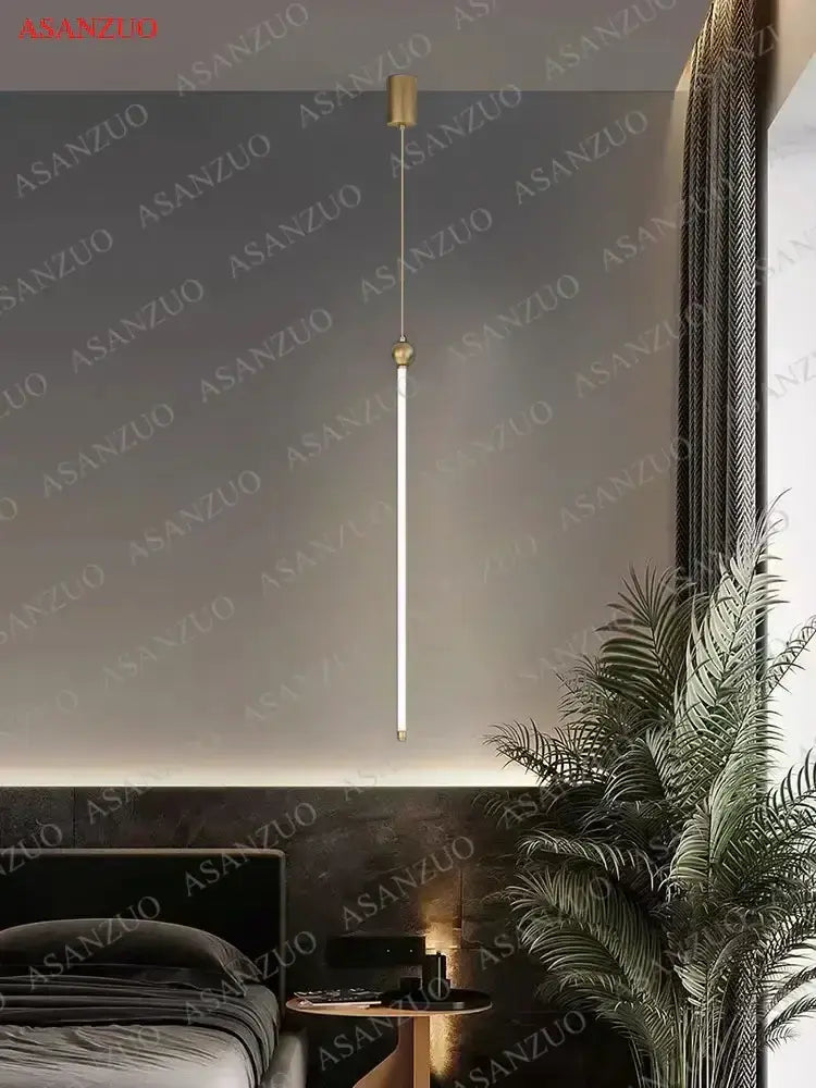 Minimalist gold led strip pendant light with a sleek cylindrical design and frosted glass tube for dining room decorbites led strip