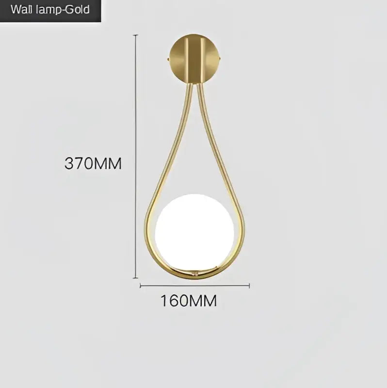Minimalist gold marble glass ball wall lamp with a gold-toned teardrop frame and frosted glass diffuser for living room decor